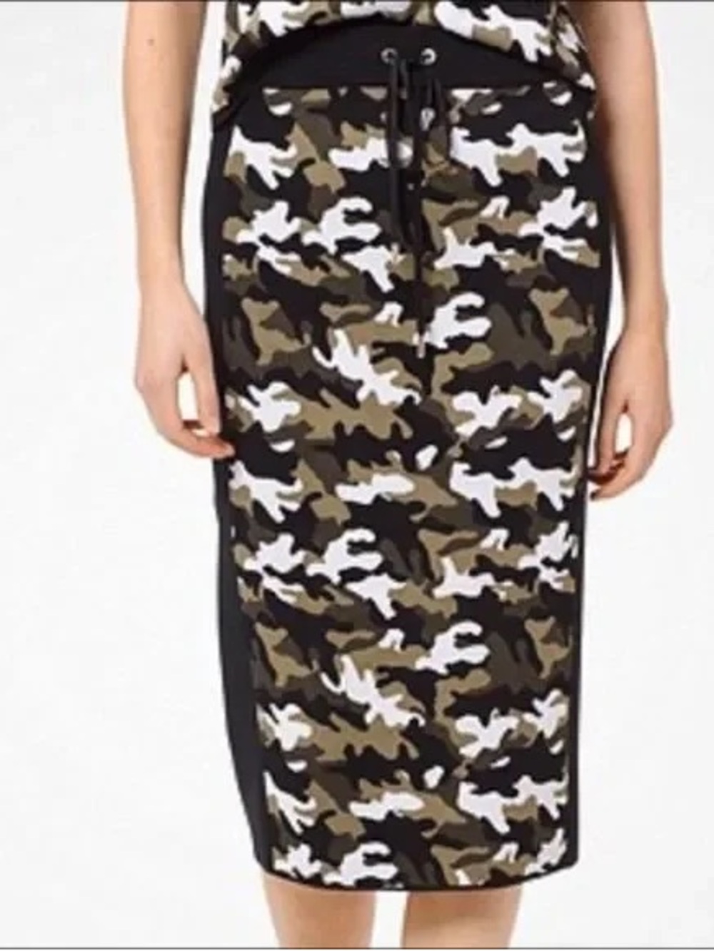 Michael Michael Kors Knit Camo Pencil Skirt Black Green Size L